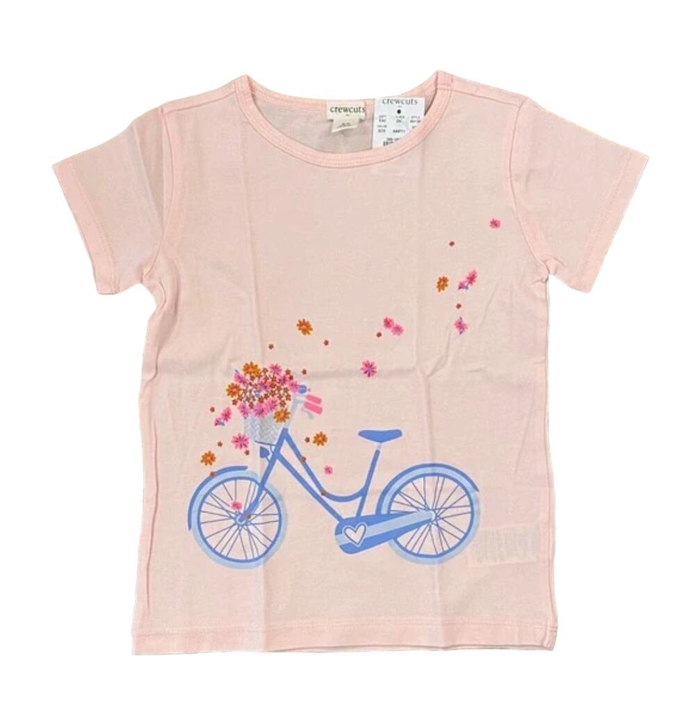 NWT J. Crew Girls' Pink Heart & Bicycle Graphic Cotton Tee